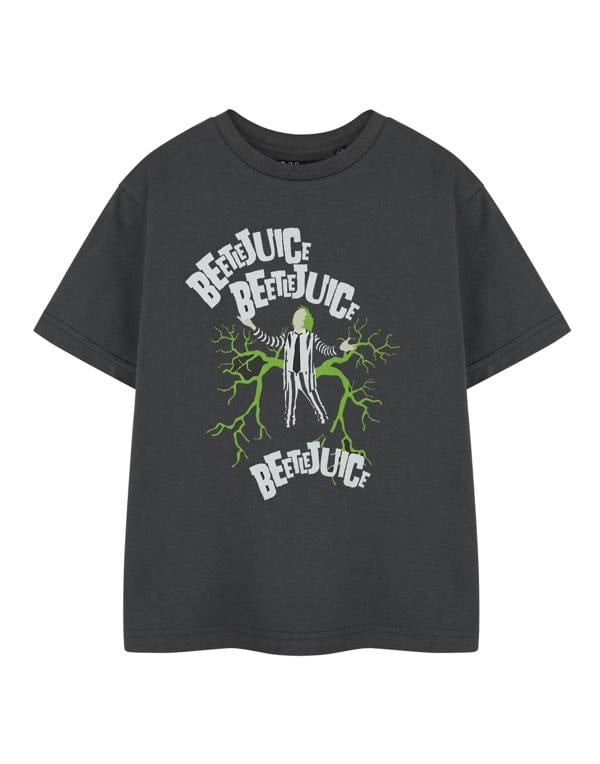 Beetlejuice Unisex Kids Grey Beetlejuice Beetlejuice Beetlejuice Short Sleeved T-Shirt