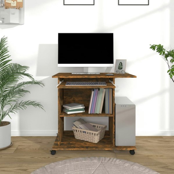Berkfield Computer Desk Smoked Oak 80x50x75 cm Engineered Wood