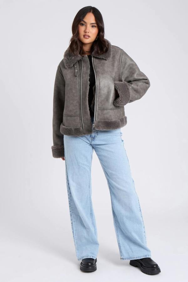 Urban Bliss Grey Cropped Bonded Jacket