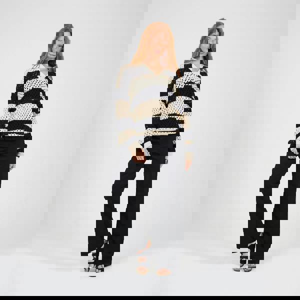 Brave Soul Stone Lightweight Stripe Open Knit Jumper - Stone Image 3