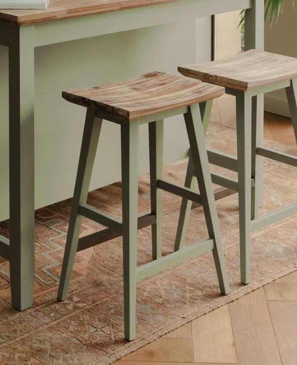 Statement Furniture Florence Wooden Bar Stool with Legs H65cm, Acacia Hardwood Rectangular Seat