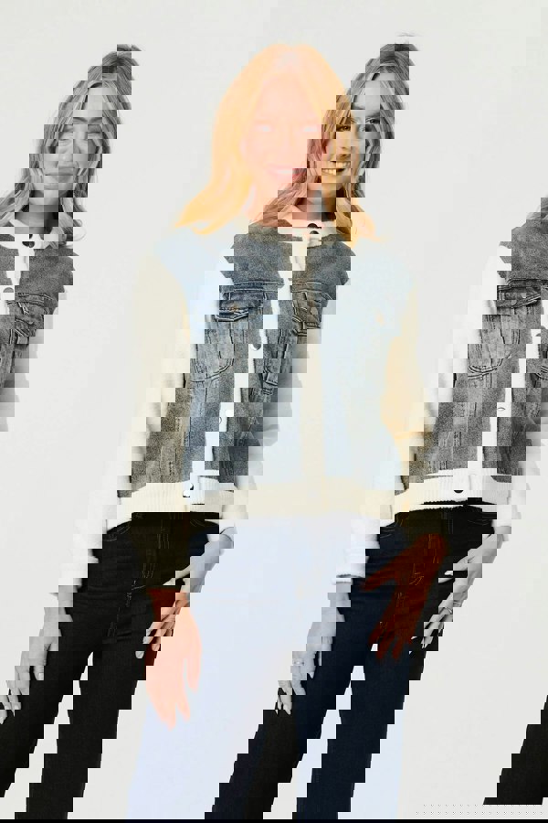 Black | Denim Contrast Texture Boxy Jacket
