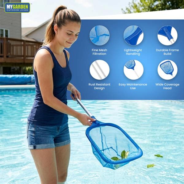 My Garden Outdoor Living Leaf Skimmer 63cm - Swimming Pool Skimmer with Fine Mesh - Lightweight Aluminum Pool Cleaning Net for Leaves, Bugs & Debris