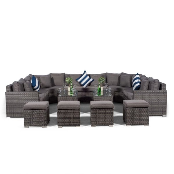 Giardino Santorini U Shape Modular 8 Seat Rattan Sofa Set With 2 Large Coffee Tables & 4 Stools