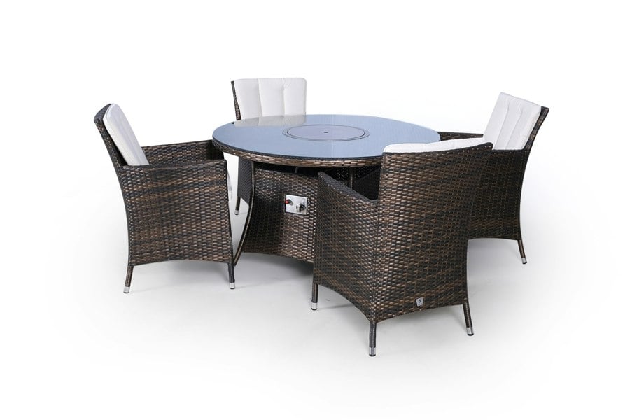 Giardino Savannah Fire Pit 4 Seater Round Rattan Dining Set