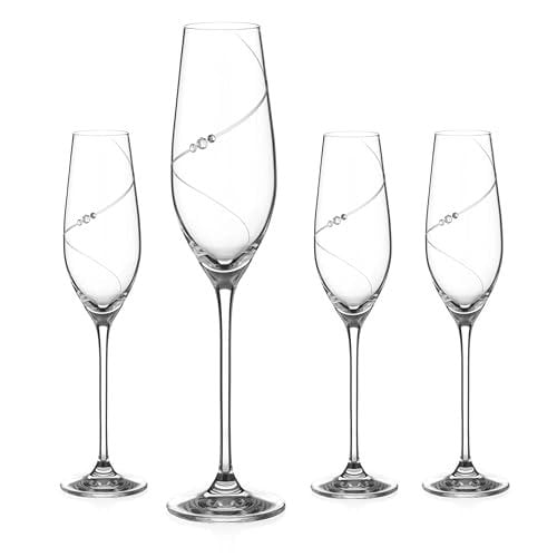 Diamante Champagne Flutes Prosecco Glasses - ‘Silhouette’  Set of 4