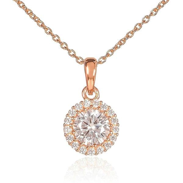 namana Rose Gold Plated 925 Sterling Silver Round Halo pendant Necklace For Women