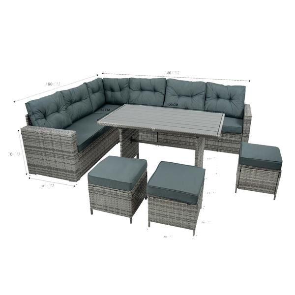 Jardi Rattan Corner Set With Composite Table – Grey