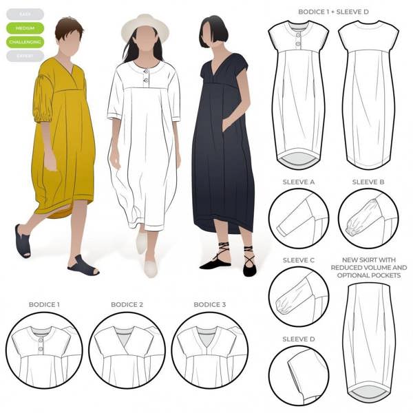 Style Arc Sewing Pattern Sydney Dress Extension Pack - Dresses for Women - Intermediate