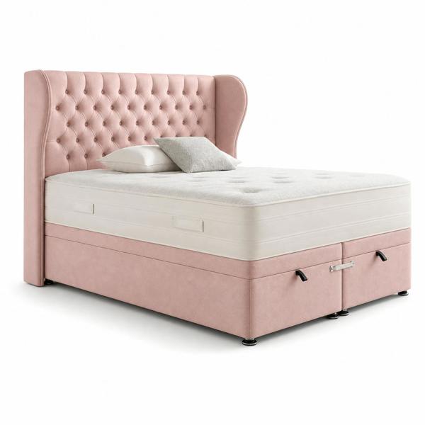 Great British Beds Mulberry Winged Divan Ottoman Bed - Pink Plush
