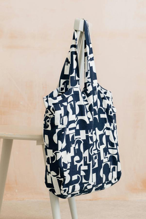 Linen Blend Highline Print Tote Bag Navy