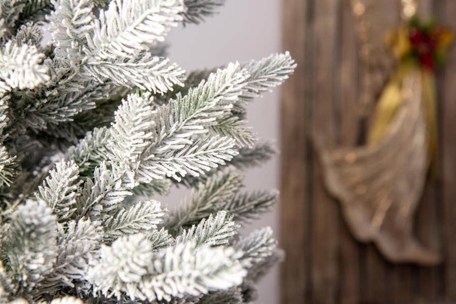 6ft to 7ft Frosted Snow Flocked Green Oregon Pine Artificial Christmas Trees with Hinged Branches image 4