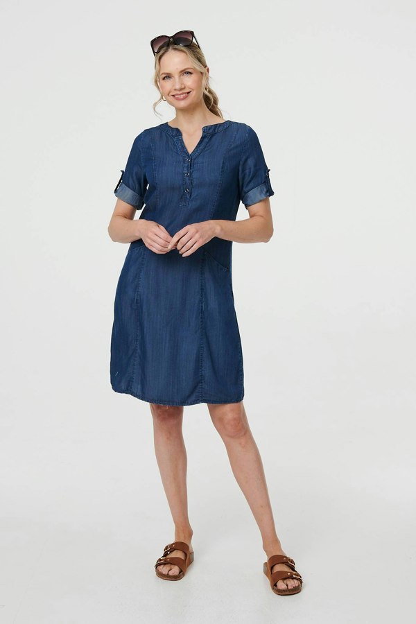 Blue | Denim Relaxed Button-Front Short Dress
