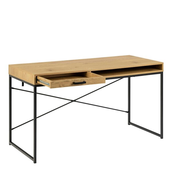 Wyld Haus El Paso Wild Oak Effect Desk with Drawer and Shelf Black Metal Base
