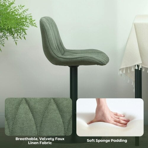 Wyld Haus Kali Fabric Green Adjustable Linen Look Bar Stools Set Of 2