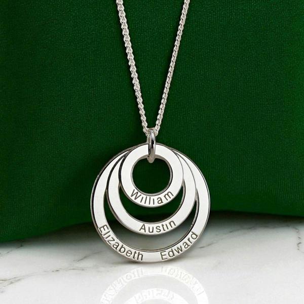 Christopher James of London 9ct White Gold Triple Disc Personalised Family Necklace