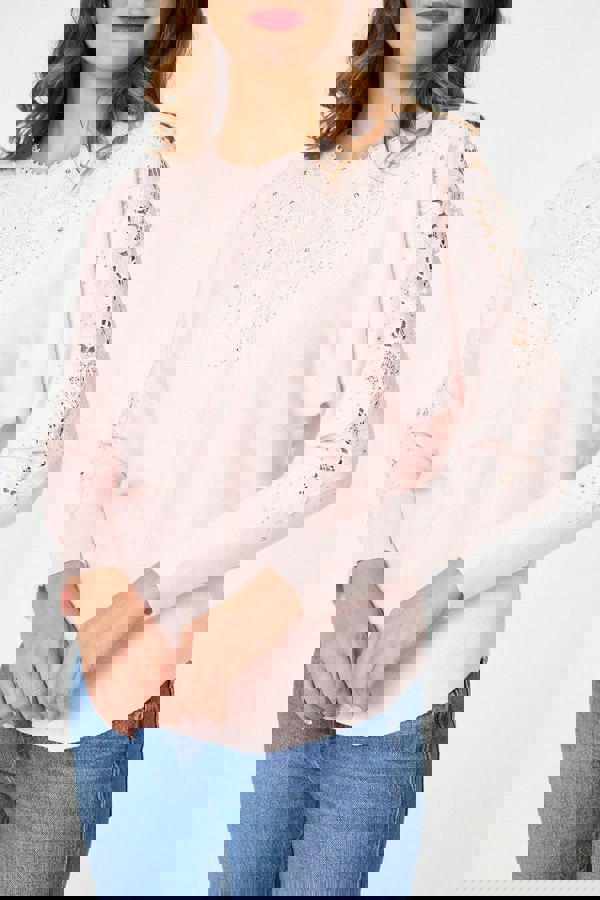 Pink | Sparkly Lace Embellished Relaxed Jumper
