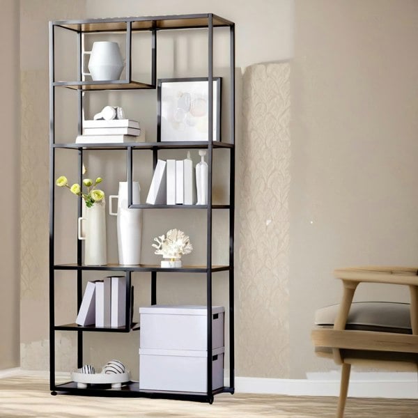 Rafaelo Mobilia 180CM Industrial 7 Tier Bookcase Rustic Brown