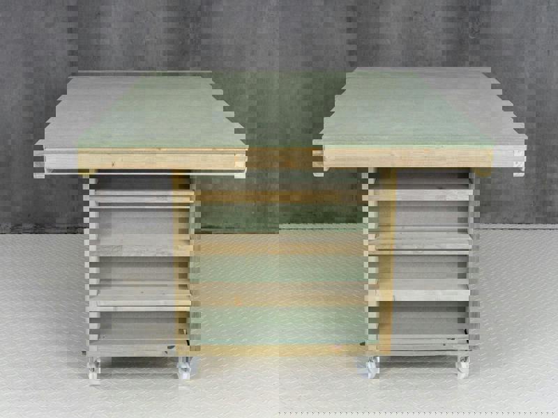 Art/Craft Project Workbench with Storage V.1, designed to elevate your creative projects. This sturdy workstation features a moisture-resistant 18mm MDF top, providing a durable and smooth surface ideal for various arts and crafts activities