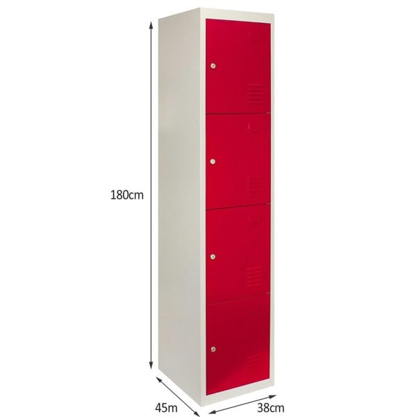 Monstershop Metal Storage Lockers - Four Doors, Flatpacked, Red
