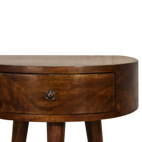 Wyld Haus Collioure Chestnut Mango Wood Semi Circle Bedside Table with Drawer