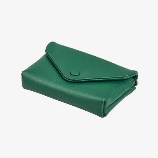 Miami leather small envelope coin purse in green real leather 