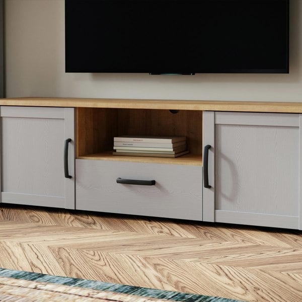 Furniture To Go Bohol 2 Door 1 Drawer TV Unit in Grey/Riviera Oak