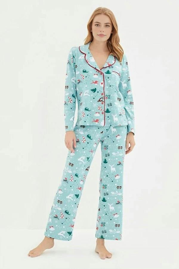 WOVCOR 2-Piece 100% Cotton Winter Themed Knit Pajama Set