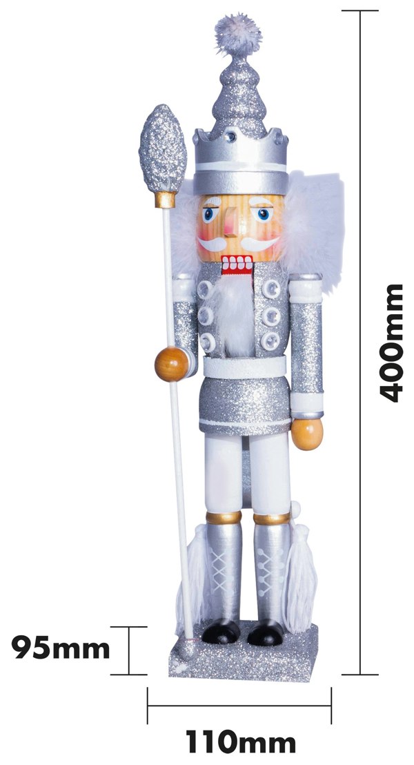 St Helens 40Cm Glitter Nutcracker Soldier - Silver
