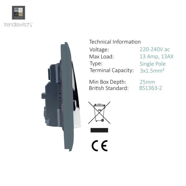 Trendi Switch 1 Gang 13 Amp Switched Plug Socket in Warm Grey