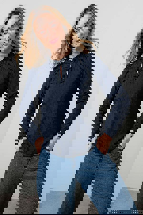 Lily & Me Emily Organic Cotton Check Keyhole Blouse Navy