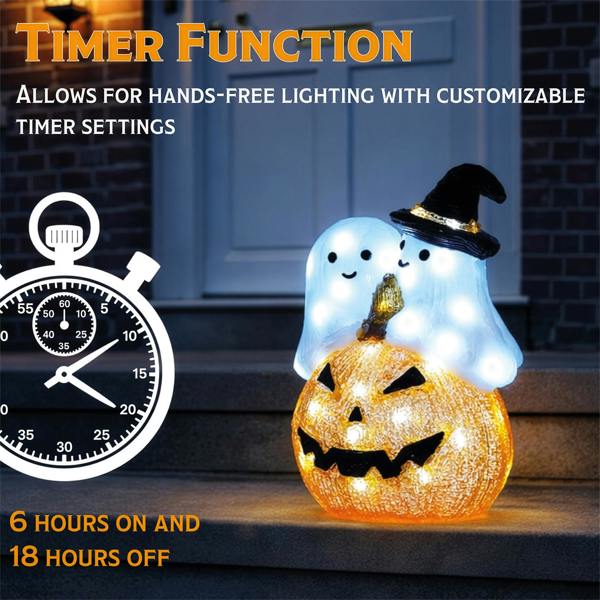 Fxlab White LED Pumpkin and Ghost Outdoor Halloween Decoration with with 5m Lead Cable BS IP20 Transformer Timer 6 18H