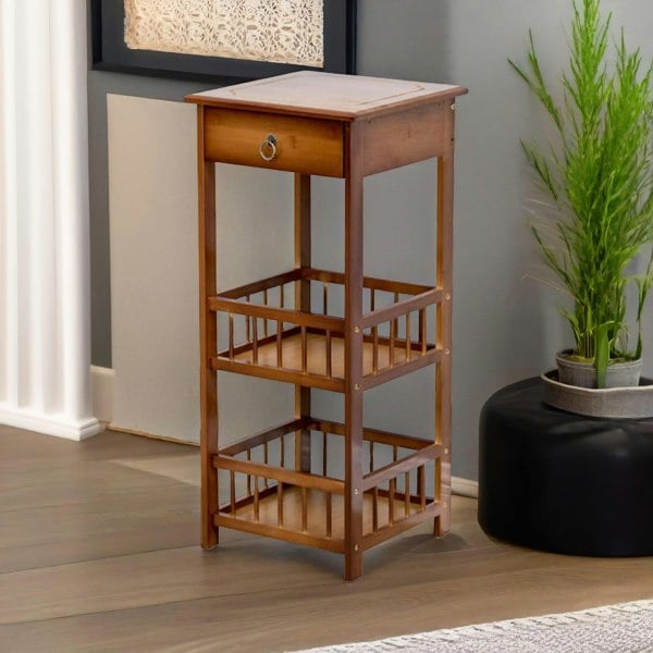 Rafaelo Mobilia 3 Tier Bamboo Tall Side Table With Drawer