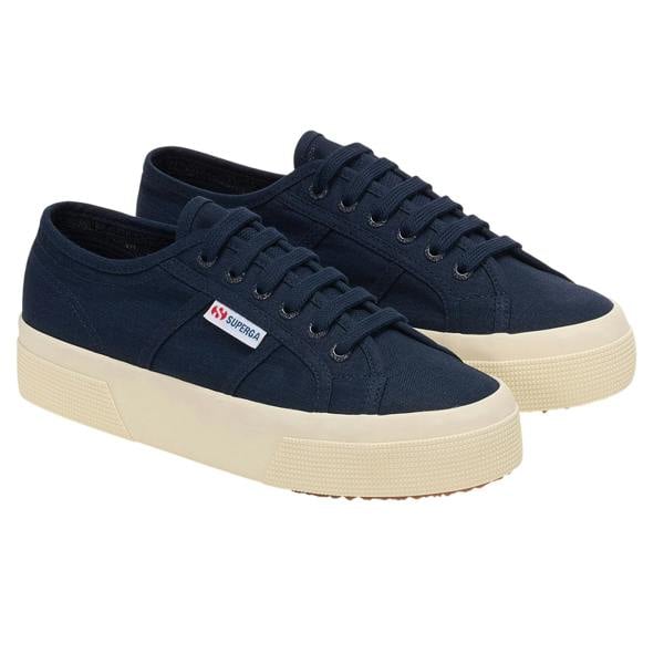 Superga Unisex Adult 2740 Linen Platform Trainers - Navy Blue/Off White