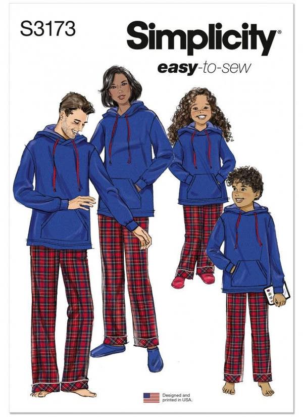 Simplicity Sewing Pattern 3173, Hoodies, Trousers, Pyjamas for Men, Women, Teenagers, Kids, A (XS - L / XS - XL) - Easy
