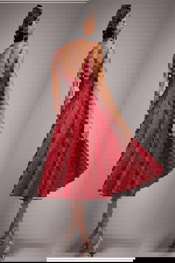 Jacquard Sleeveless A-line Midi Dress - Red DR4163