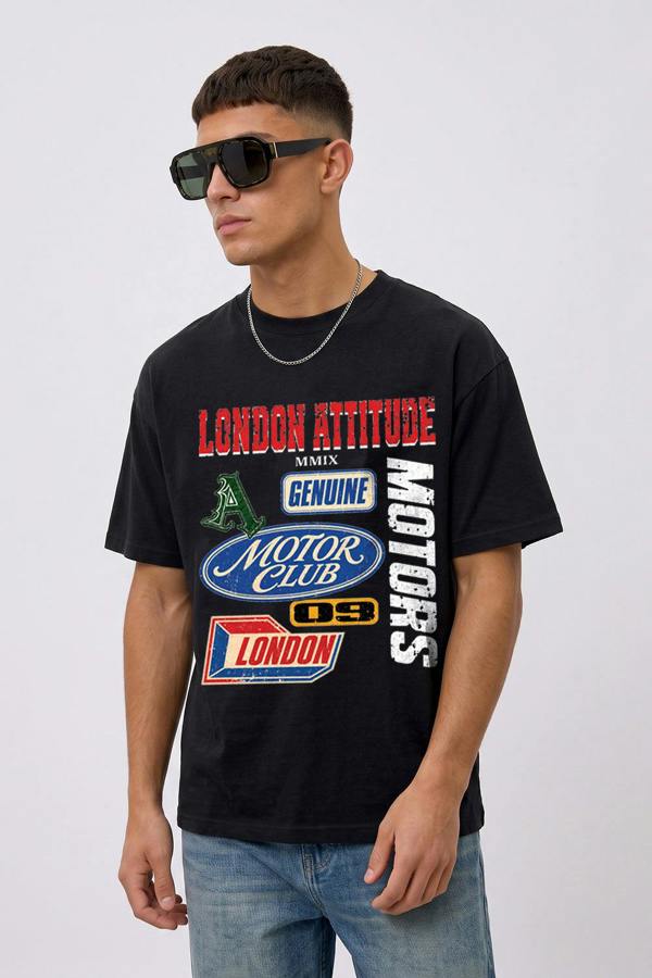 London Attitude Oversized Heavyweight Vintage Racing T-Shirt
