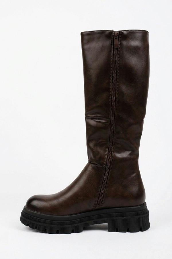 Pearl Chunky Sole Knee High Boots - Brown