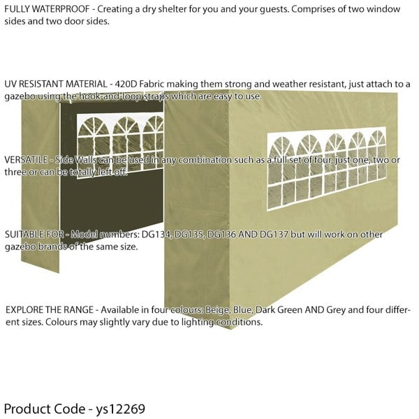 Side Walls Door & Windows for 3x4.5m Pop-Up Gazebo - BEIGE - Garden Party Tent - LoopsDirect