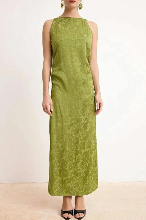 WOVCOR Midi Woven Dress with Gathering and Drape Details