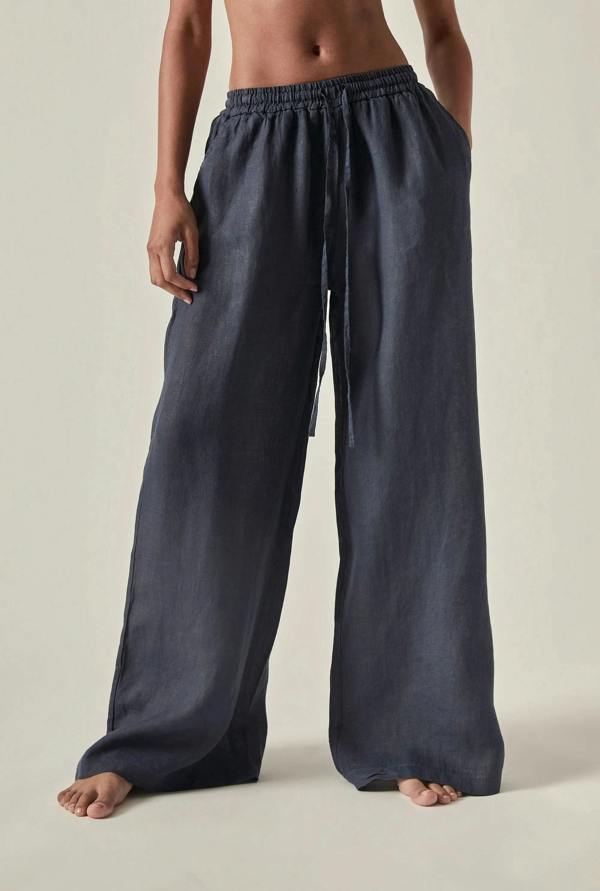 James Lakeland Navy Pure Linen Trousers