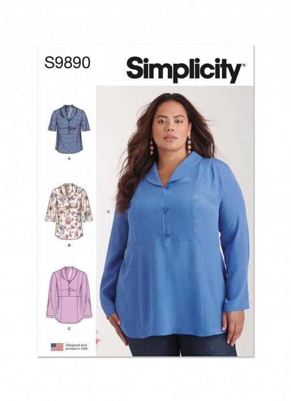 Simplicity Sewing Pattern 9890, Tops for Women, W2 (20W-22W-24W-26W-28W) - Intermediate