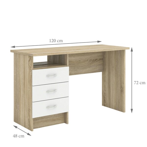 Wyld Haus Billabong Natural Oak Wood Office Desk 3 White Drawers