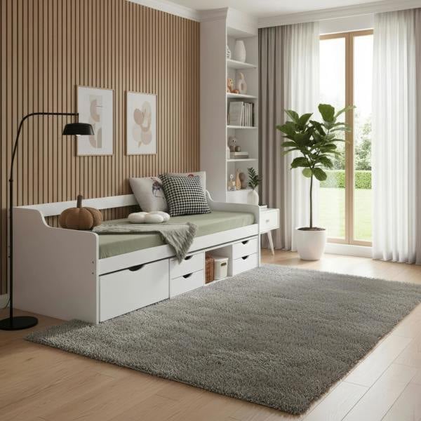 Mission TM London Cabin Day Bed with Storage Drawers and Shelf, Pine, White