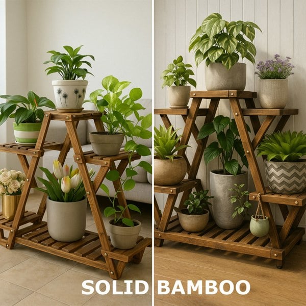 BMBO 6 Tier Wooden Plant Stand With Lockable Wheels