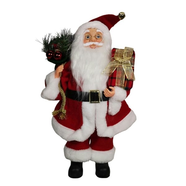 Samuel Alexander 40cm Red Standing Santa Claus Indoor Decoration with Present and Green Sack