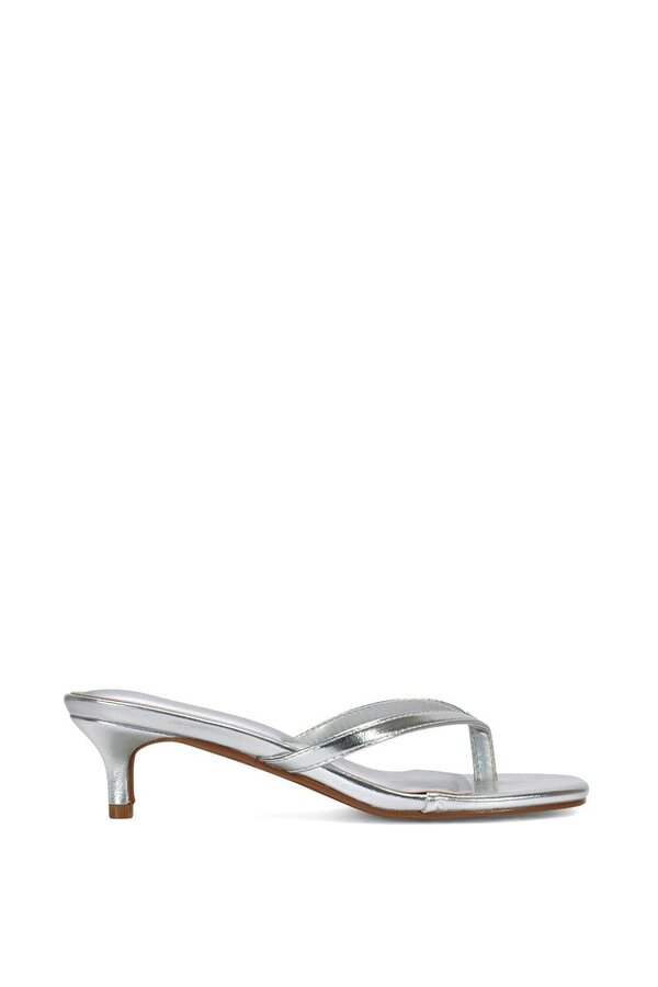 XY LONDON Slip On Flip Flop Kitten Heel Mule Heeled Sandals - Silver