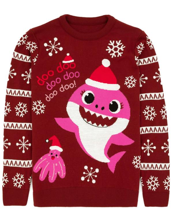 Baby Shark Womens Red Mummy Shark Christmas Jumper