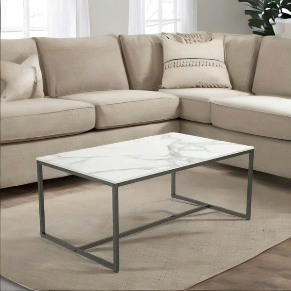 Rafaelo Mobilia Rectangular Faux Marble Coffee Table White