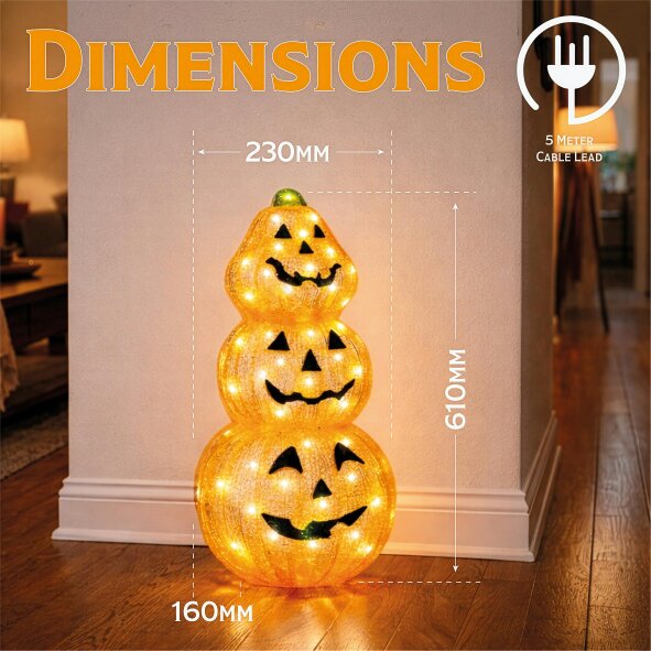 Scotts of Stow Fxlab 80L White LED Acrylic Pumpkin Outdoor Halloween Decoration with Timer